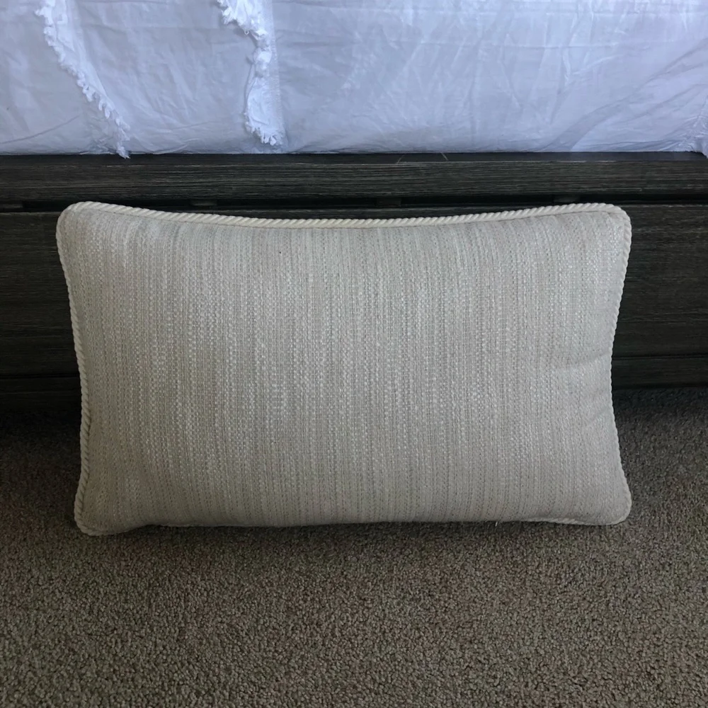 Cream Tweed Textured Lumbar Throw Pillow 24in Twisted Cord Neutral Boho